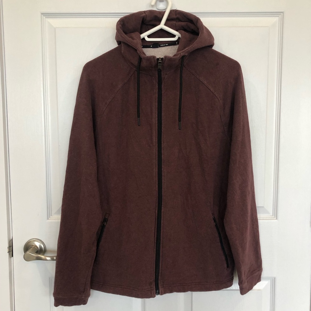 Public Rec weekend Full Zip Hoodie. Maroon color. French Terry stretchy and warm